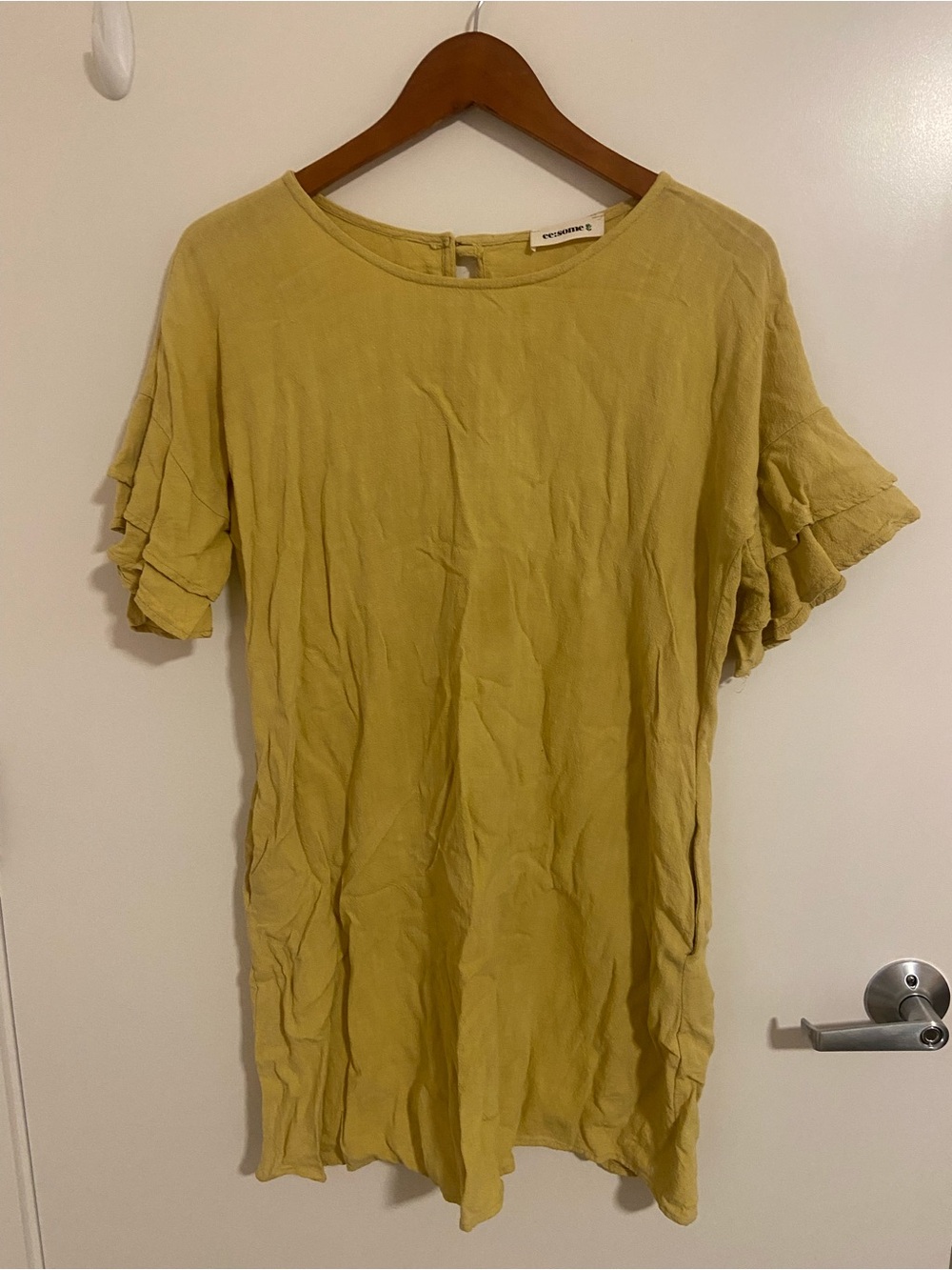 Lightweight Linen Ruffle Sleeve Dress in Mustard